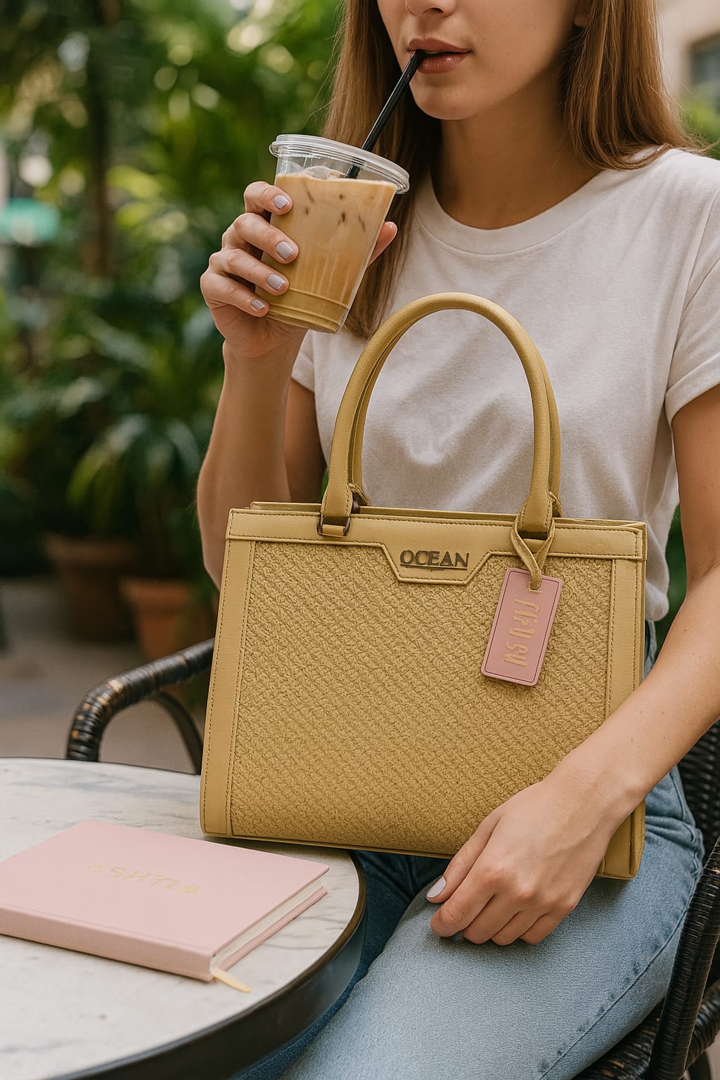 Elegant Mustard Handbag with Textured Finish & Twin Top Handles