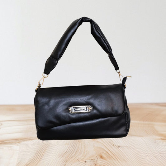 Sunbeam Chic – Black Sling Bag with Embroidered Strap &amp; Mini Pouc