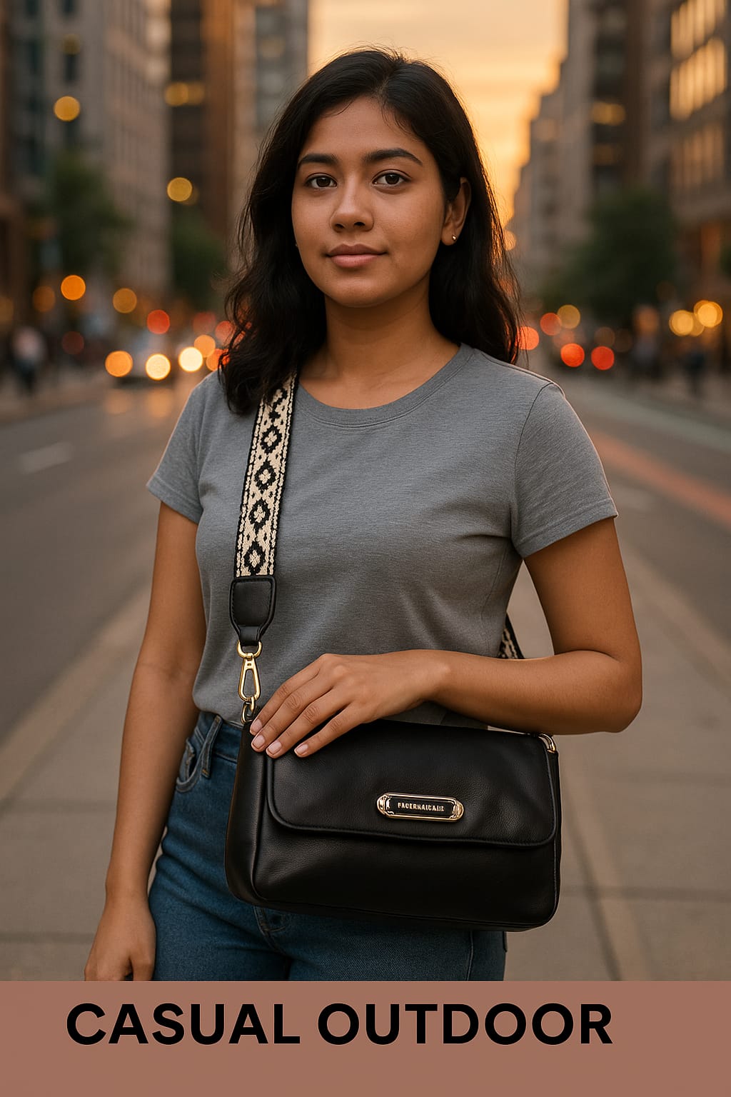 Sunbeam Chic – Black Sling Bag with Embroidered Strap &amp; Mini Pouc